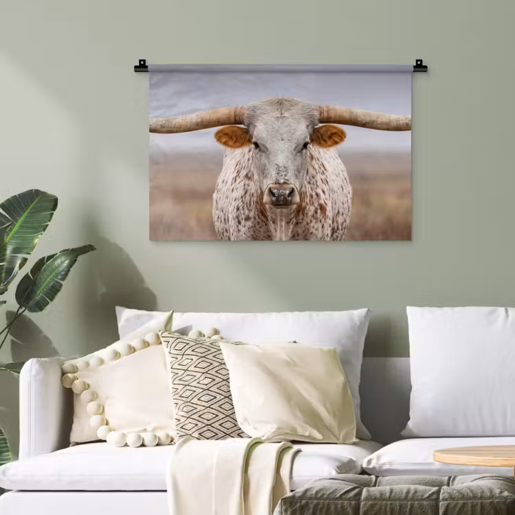 Longhorn - Grasveld - Dier Wandkleed katoen klein -sfeer7