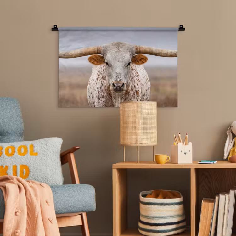 Longhorn - Grasveld - Dier Wandkleed katoen klein -wsfeer4_kind