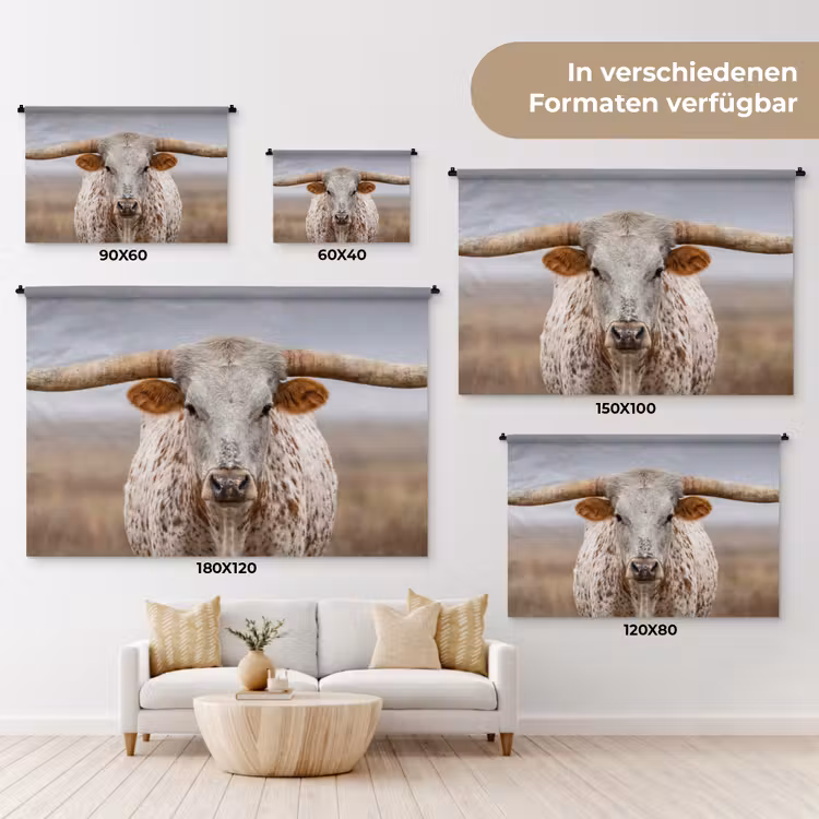 Longhorn - Grasveld - Dier Wandkleed katoen klein -tsfeer8_DE