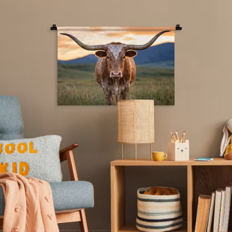 Longhorn - Landschap - Zonsondergang Wandkleed katoen klein -wsfeer4_kind