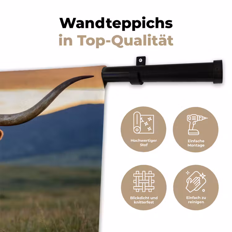 Longhorn - Landschap - Zonsondergang Wandkleed katoen klein -tsfeer2_DE