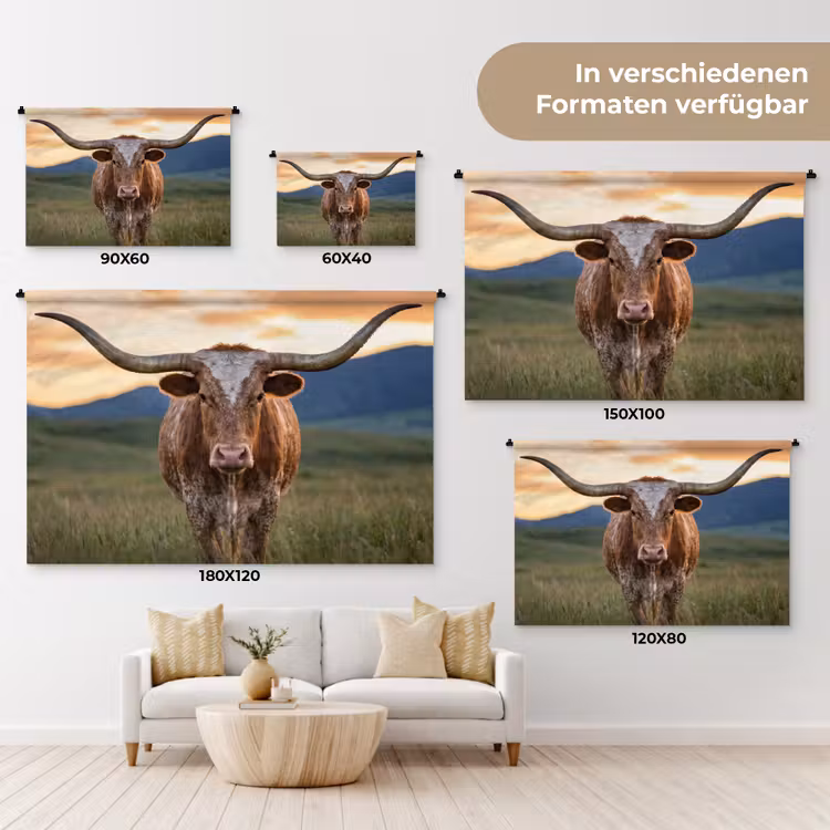 Longhorn - Landschap - Zonsondergang Wandkleed katoen klein -tsfeer8_DE