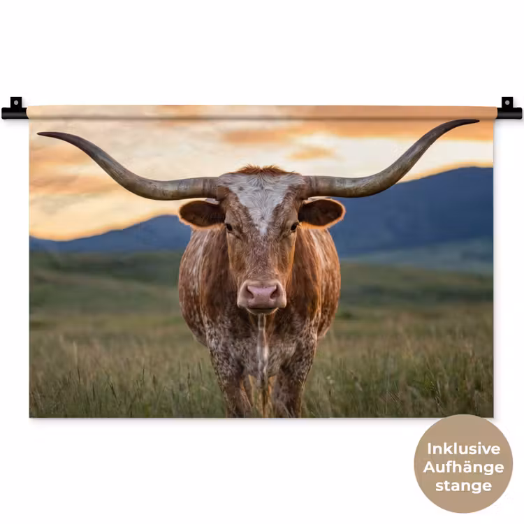 Longhorn - Landschap - Zonsondergang Wandkleed katoen klein -t3d_DE