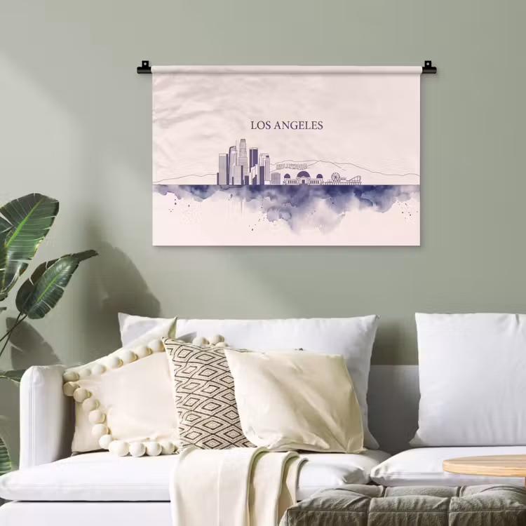 Los Angeles - Skyline - Architectuur - Aquarel - Blauw Wandkleed katoen klein -sfeer7