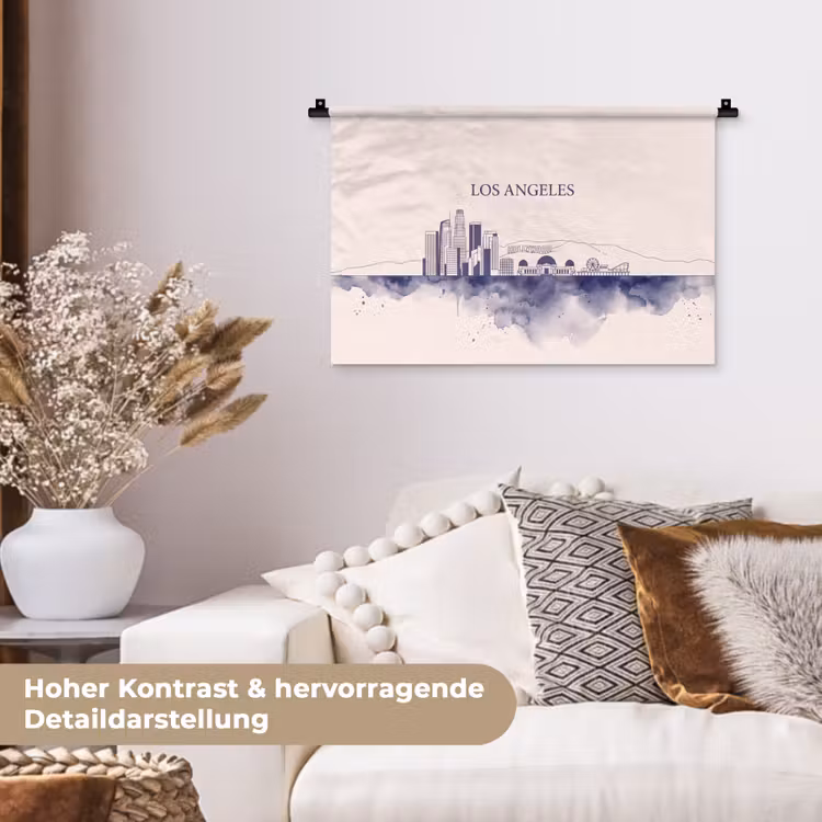 Los Angeles - Skyline - Architectuur - Aquarel - Blauw Wandkleed katoen klein -tsfeer1_DE