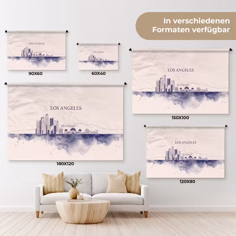 Los Angeles - Skyline - Architectuur - Aquarel - Blauw Wandkleed katoen klein -tsfeer8_DE