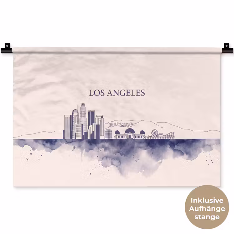 Los Angeles - Skyline - Architectuur - Aquarel - Blauw Wandkleed katoen klein -t3d_DE