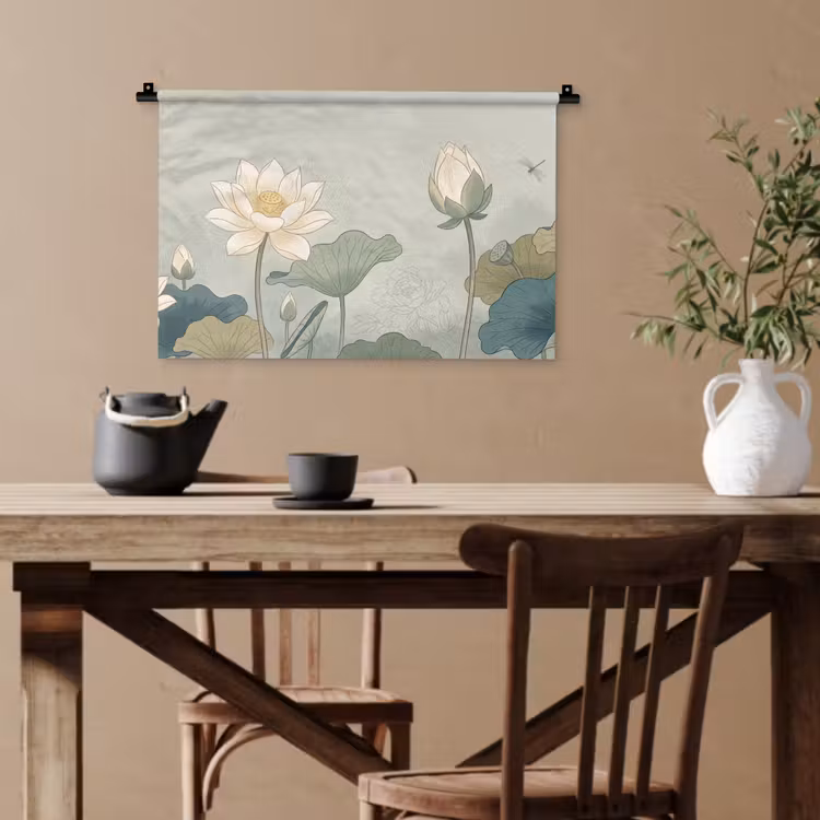 Lotus - Bloemen - Groen Wandkleed katoen klein -sfeer6