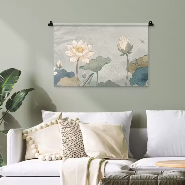 Lotus - Bloemen - Groen Wandkleed katoen klein -sfeer7