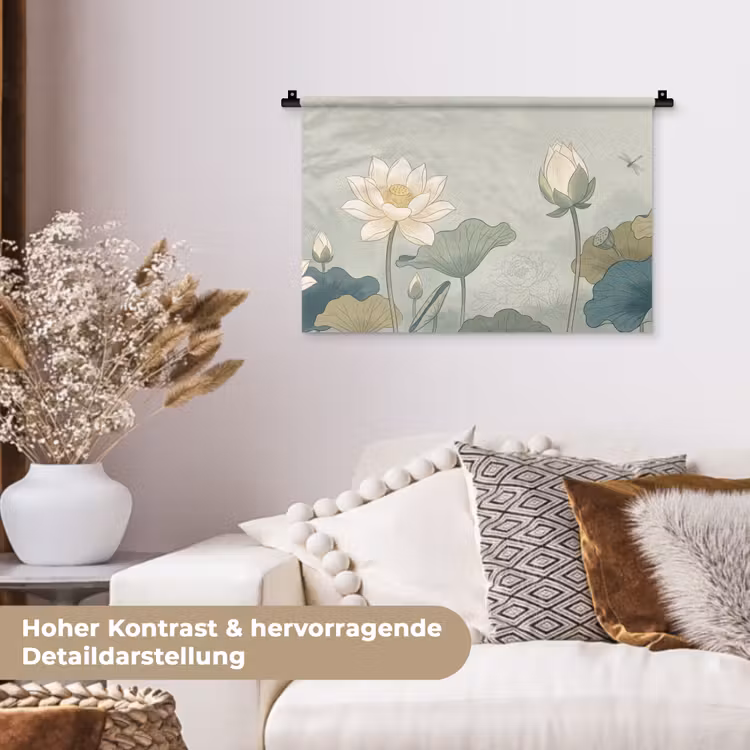 Lotus - Bloemen - Groen Wandkleed katoen klein -tsfeer1_DE