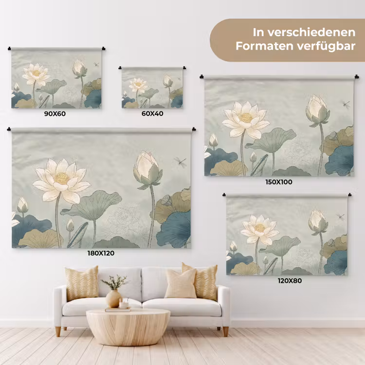 Lotus - Bloemen - Groen Wandkleed katoen klein -tsfeer8_DE