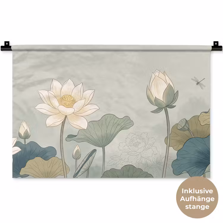 Lotus - Bloemen - Groen Wandkleed katoen klein -t3d_DE