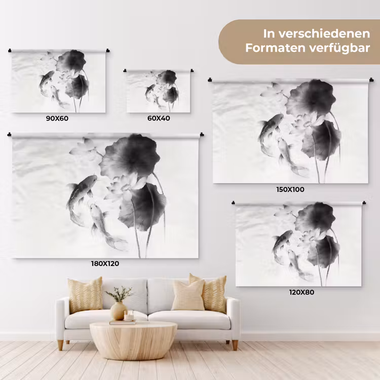 Lotusbloemen - Vissen - Bladeren - Zwart Wandkleed katoen klein -tsfeer8_DE