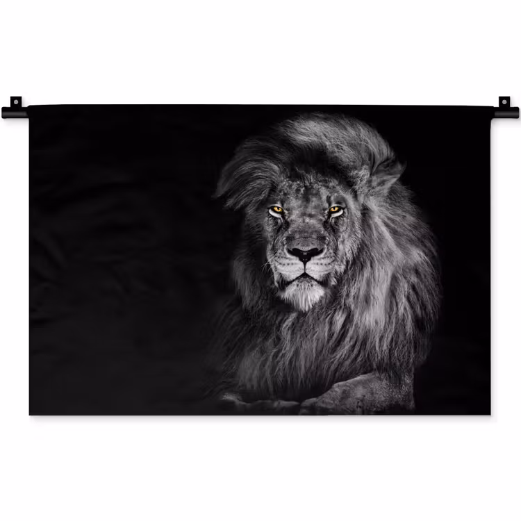 Leeuw - Ogen - Oranje - Zwart wit - Dieren - Portret Wandkleed katoen klein -zz3d