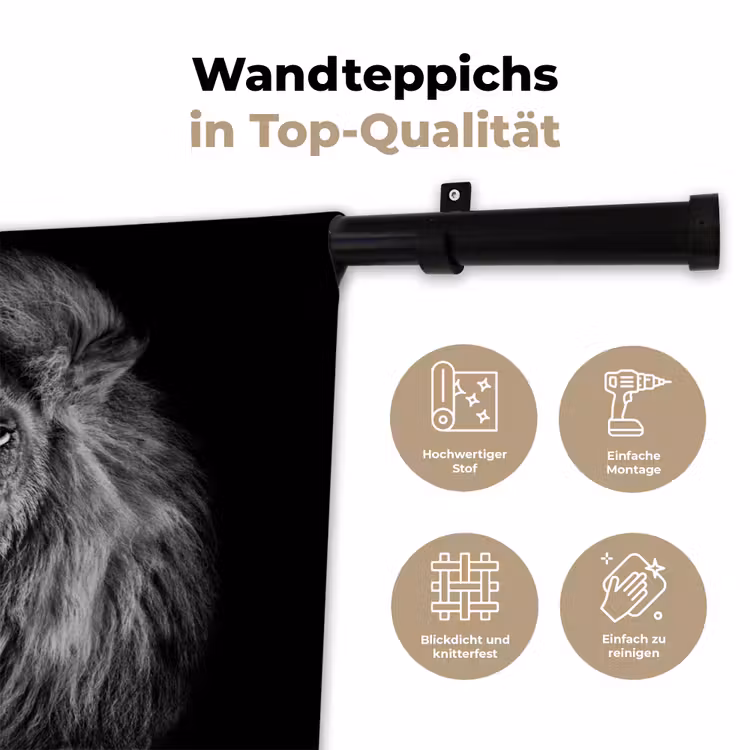 Leeuw - Ogen - Oranje - Zwart wit - Dieren - Portret Wandkleed katoen klein -tsfeer2_DE