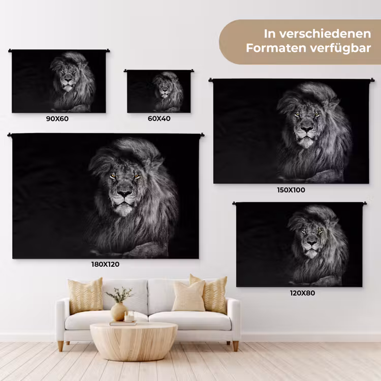 Leeuw - Ogen - Oranje - Zwart wit - Dieren - Portret Wandkleed katoen klein -tsfeer8_DE