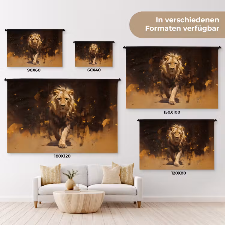 Leeuw - Geschilderd - Abstract - Goud Wandkleed katoen klein -tsfeer8_DE
