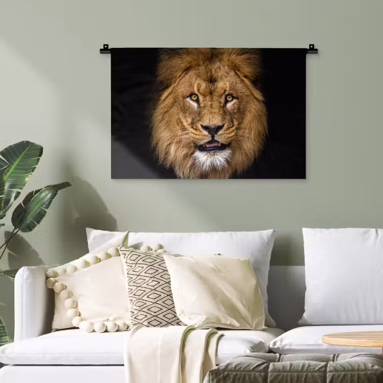 Leeuw - Portret - Zwart - Dieren Wandkleed katoen klein -sfeer7