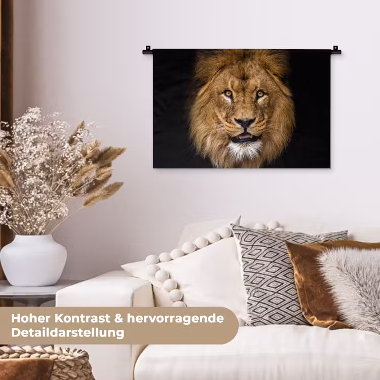 Leeuw - Portret - Zwart - Dieren Wandkleed katoen klein -tsfeer1_DE
