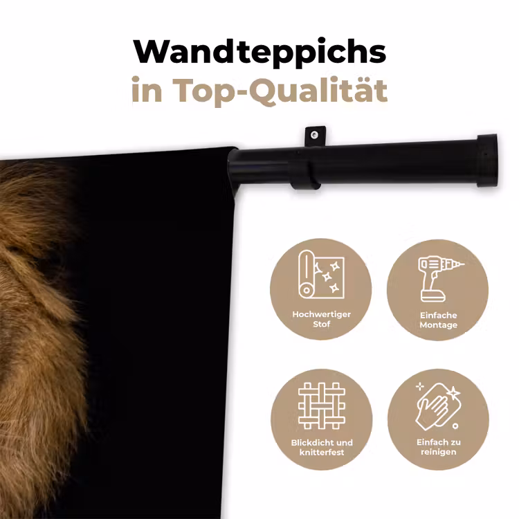 Leeuw - Portret - Zwart - Dieren Wandkleed katoen klein -tsfeer2_DE