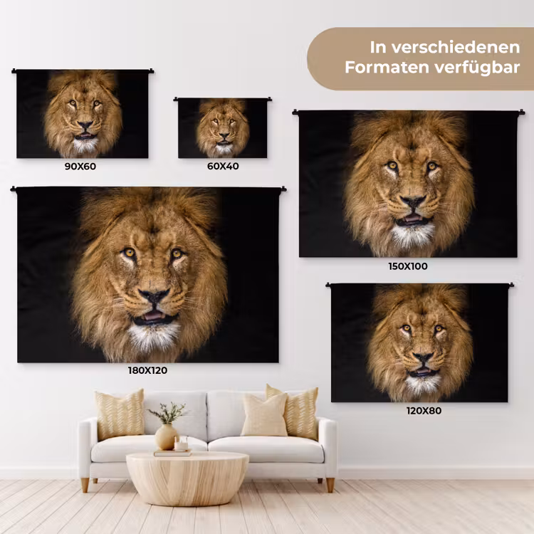 Leeuw - Portret - Zwart - Dieren Wandkleed katoen klein -tsfeer8_DE