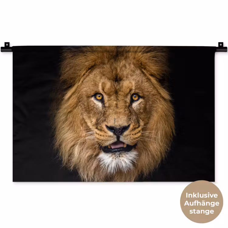 Leeuw - Portret - Zwart - Dieren Wandkleed katoen klein -t3d_DE