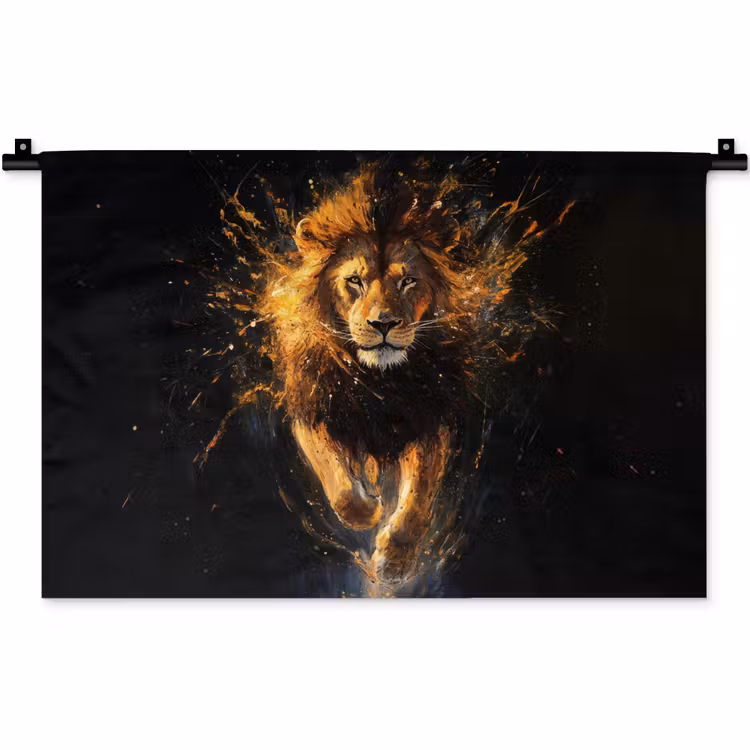 Leeuw - Zwart - Oranje - Verf Wandkleed katoen klein -zz3d