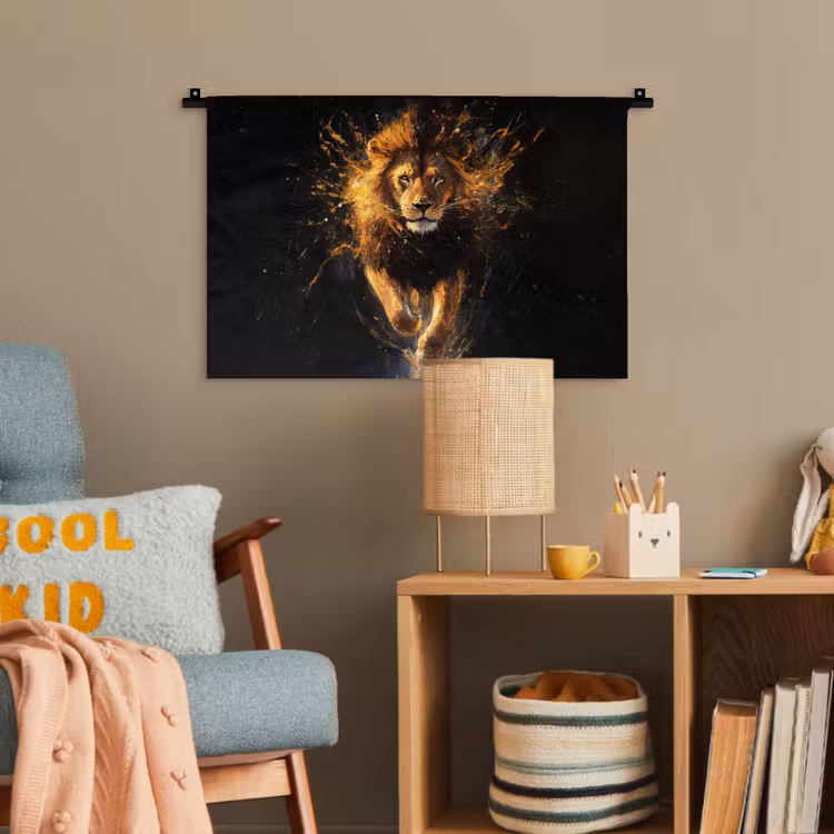 Leeuw - Zwart - Oranje - Verf Wandkleed katoen klein -wsfeer4_kind