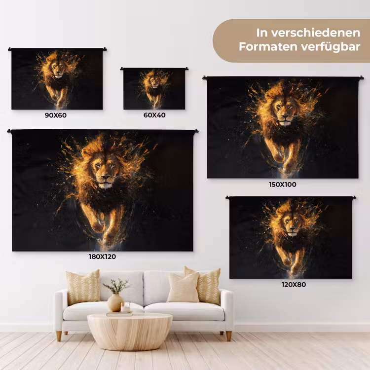 Leeuw - Zwart - Oranje - Verf Wandkleed katoen klein -tsfeer8_DE
