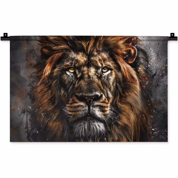 Leeuw - Dieren - Portret - Zwart - Luxe Wandkleed katoen klein -zz3d