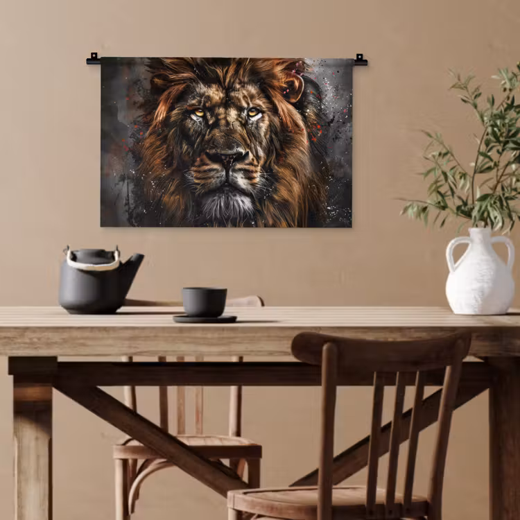 Leeuw - Dieren - Portret - Zwart - Luxe Wandkleed katoen klein -sfeer6