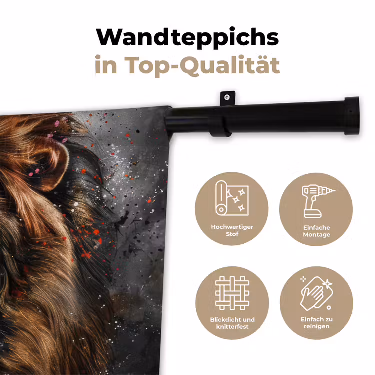 Leeuw - Dieren - Portret - Zwart - Luxe Wandkleed katoen klein -tsfeer2_DE