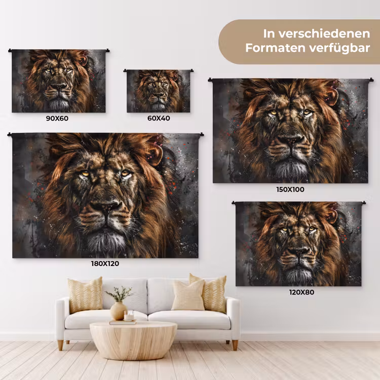 Leeuw - Dieren - Portret - Zwart - Luxe Wandkleed katoen klein -tsfeer8_DE