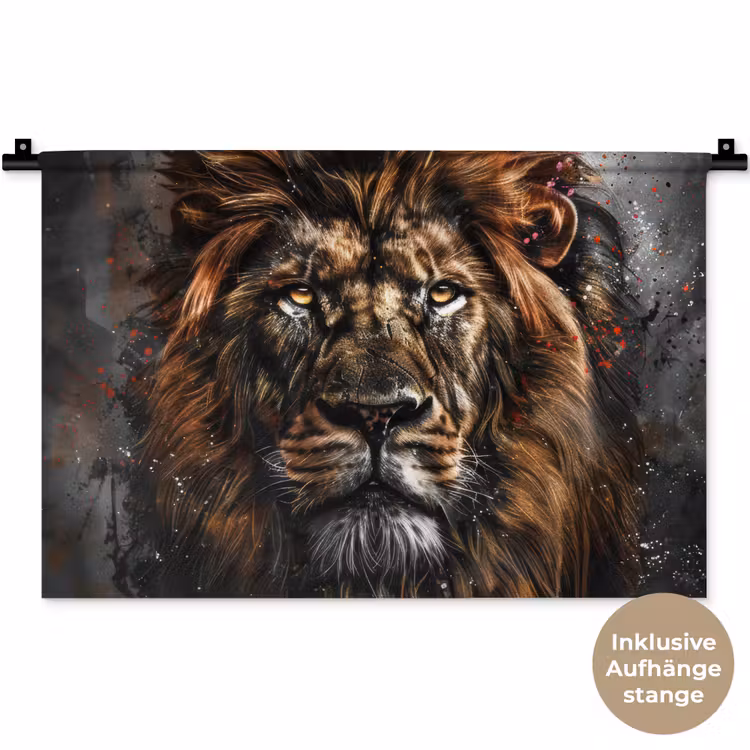 Leeuw - Dieren - Portret - Zwart - Luxe Wandkleed katoen klein -t3d_DE