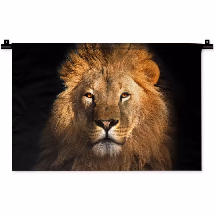 Leeuw - Dieren - Zwart - Licht - Bruin - Portret Wandkleed katoen klein -zz3d