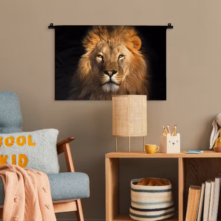 Leeuw - Dieren - Zwart - Licht - Bruin - Portret Wandkleed katoen klein -wsfeer4_kind