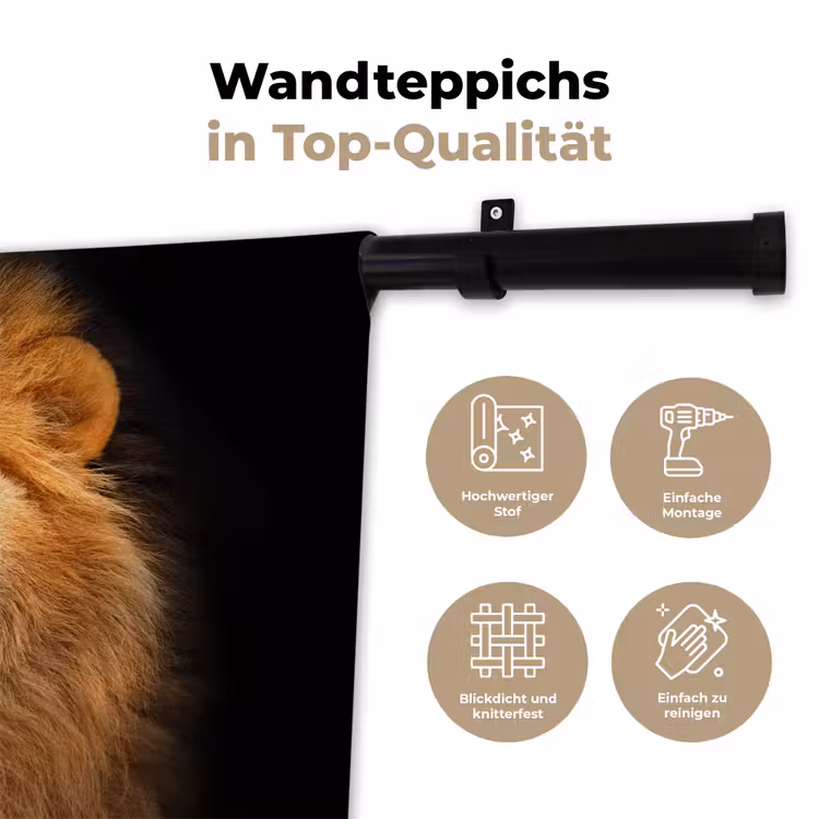 Leeuw - Dieren - Zwart - Licht - Bruin - Portret Wandkleed katoen klein -tsfeer2_DE