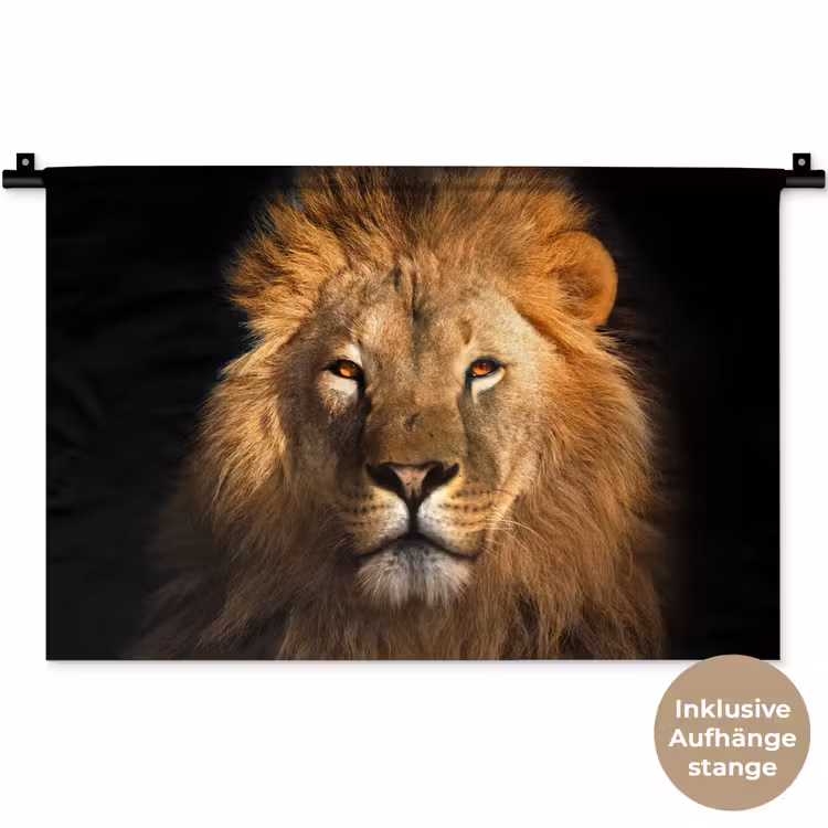 Leeuw - Dieren - Zwart - Licht - Bruin - Portret Wandkleed katoen klein -t3d_DE