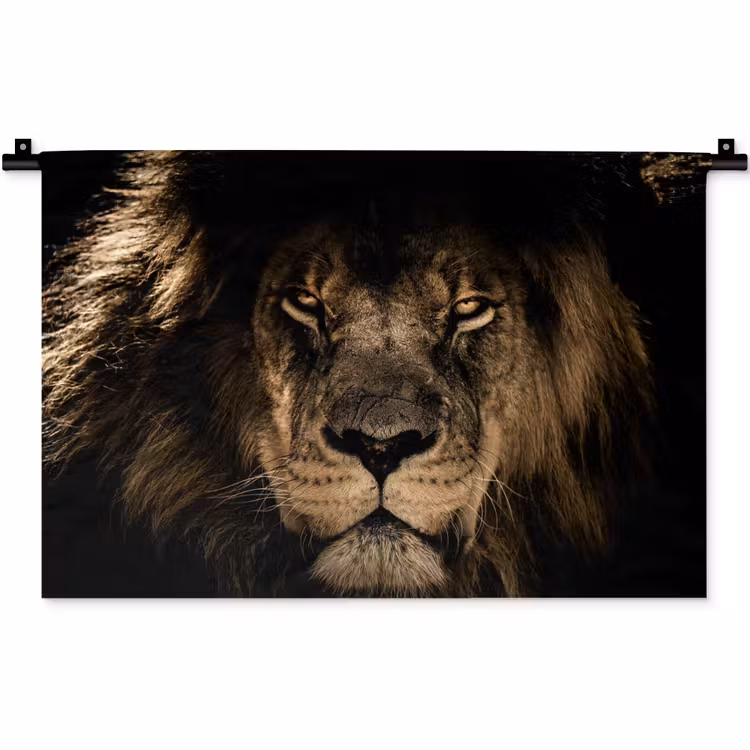 Leeuw - Dieren - Zwart - Portret Wandkleed katoen klein -zz3d