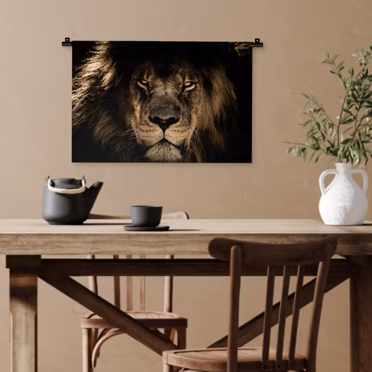 Leeuw - Dieren - Zwart - Portret Wandkleed katoen klein -sfeer6