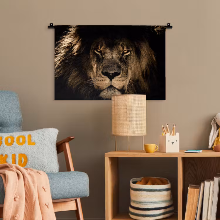 Leeuw - Dieren - Zwart - Portret Wandkleed katoen klein -wsfeer4_kind