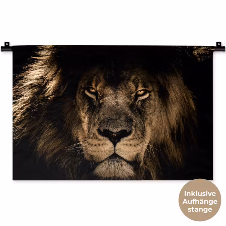 Leeuw - Dieren - Zwart - Portret Wandkleed katoen klein -t3d_DE