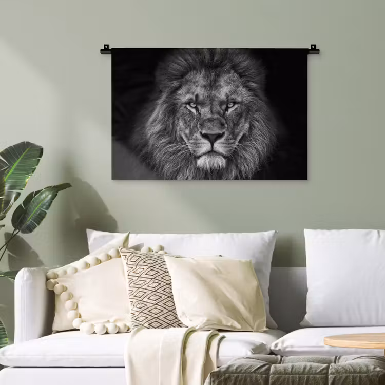 Leeuw - Dieren - Zwart - Wit Wandkleed katoen klein -sfeer7