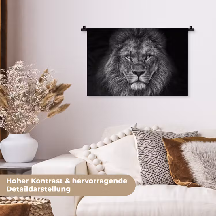 Leeuw - Dieren - Zwart - Wit Wandkleed katoen klein -tsfeer1_DE