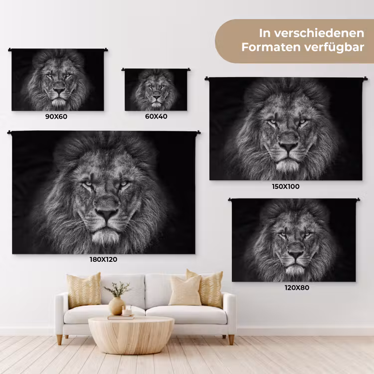 Leeuw - Dieren - Zwart - Wit Wandkleed katoen klein -tsfeer8_DE