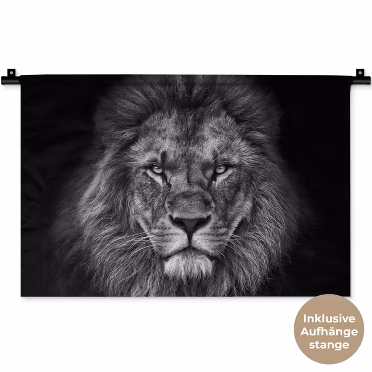 Leeuw - Dieren - Zwart - Wit Wandkleed katoen klein -t3d_DE