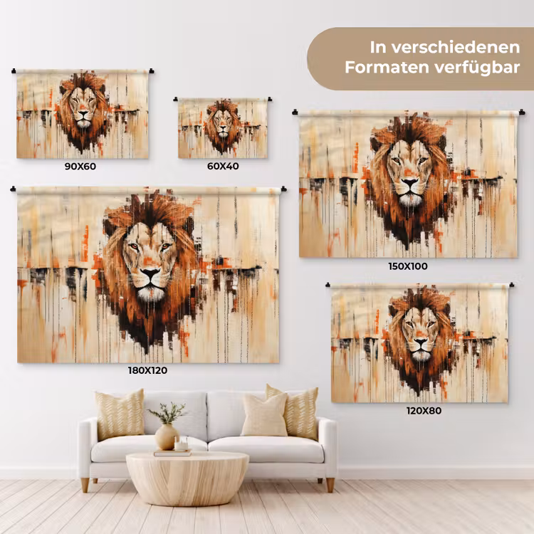 Leeuwenkop - Lijnen - Crème Wandkleed katoen klein -tsfeer8_DE