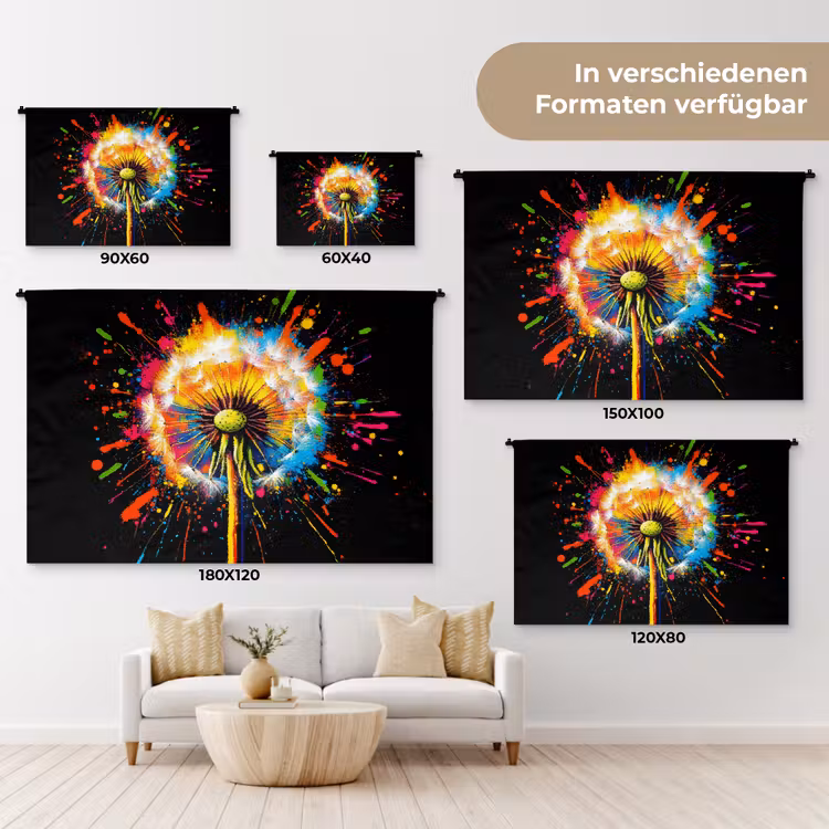 Paardenbloem - Graffiti - Kleurrijk - Bloemen - Natuur Wandkleed katoen klein -tsfeer8_DE