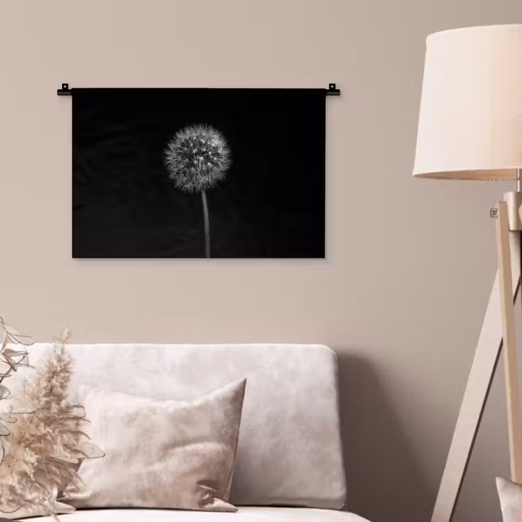 Paardenbloem - Zwart - Bloemen - Botanisch Wandkleed katoen klein -sfeer4