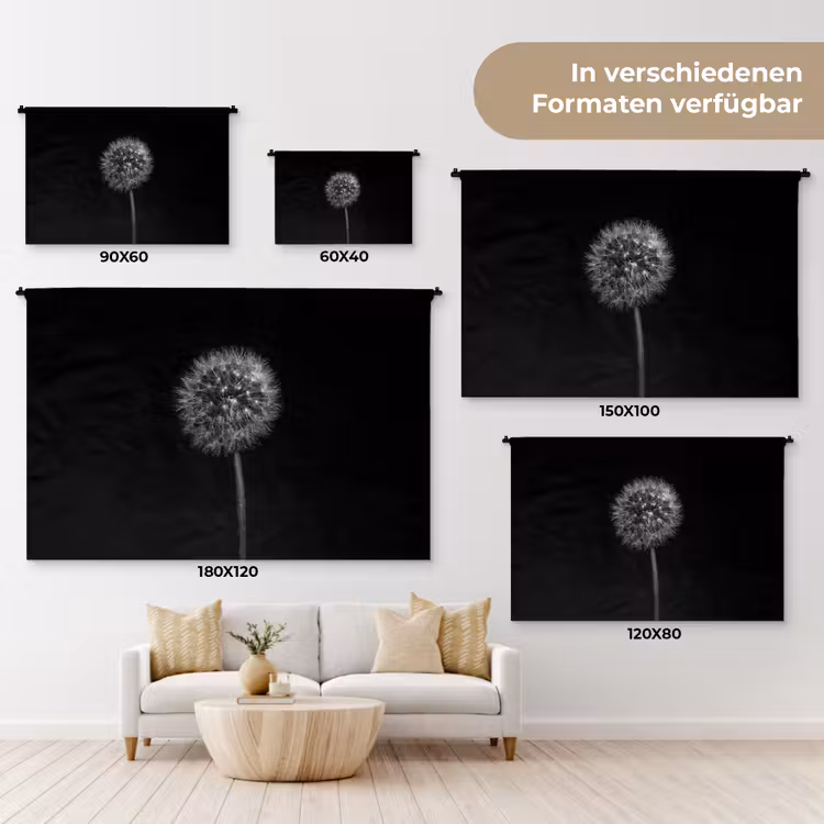 Paardenbloem - Zwart - Bloemen - Botanisch Wandkleed katoen klein -tsfeer8_DE